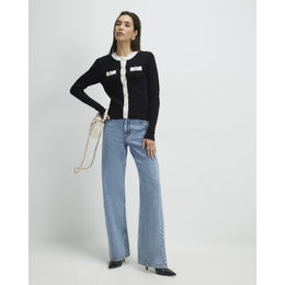 Black Fitted Tipped Neat Cardigan