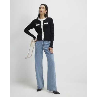 Black Fitted Tipped Neat Cardigan
