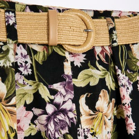 Black Floral Belted Shorts