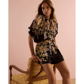 Black Floral Belted Shorts