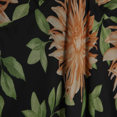 Black Floral Flutter Sleeve Midi Dress