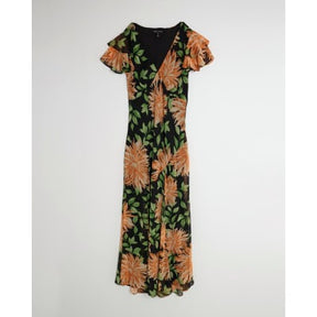 Black Floral Flutter Sleeve Midi Dress