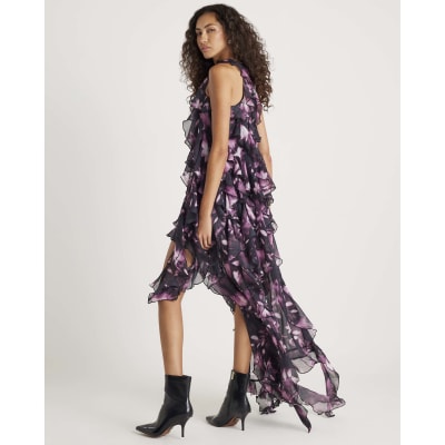 Black floral ruffle maxi dress