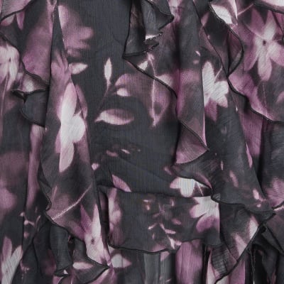 Black floral ruffle maxi dress