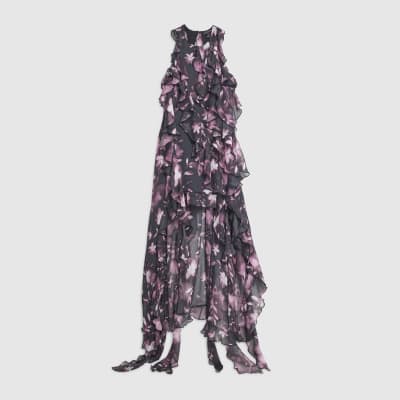Black floral ruffle maxi dress