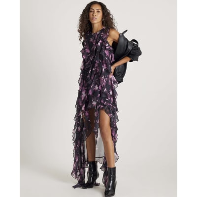 Black floral ruffle maxi dress