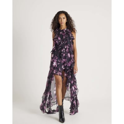 Black floral ruffle maxi dress