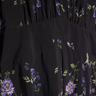 Black Floral Shaped Waist Mini Dress