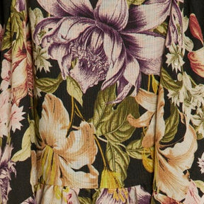 Black Floral Short Sleeve Belted Mini Dress