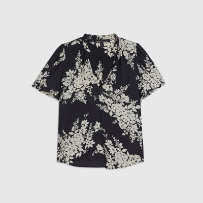 Black Floral Short Sleeve Top