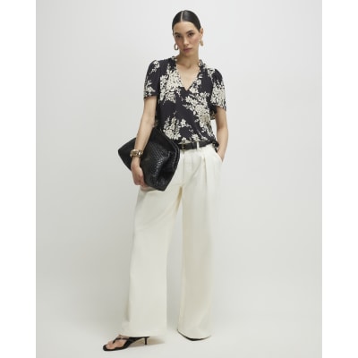 Black Floral Short Sleeve Top