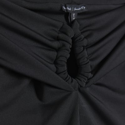 Black Fold Over Long Sleeve Bardot Top