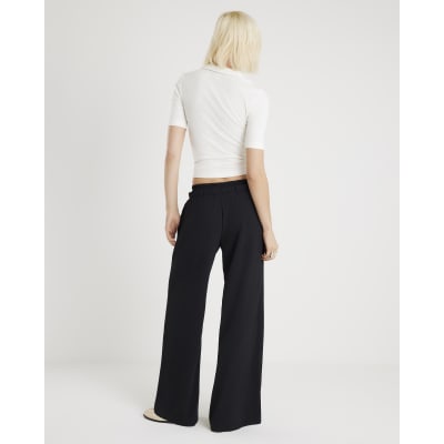 Black Frilled Trim Wide Leg Joggers