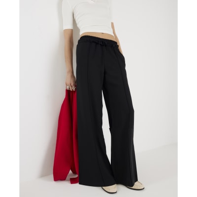 Black Frilled Trim Wide Leg Joggers