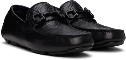 Ferragamo Black Gancini Ornament Driver Loafers