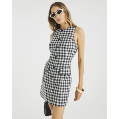 Black Gingham Shift Mini Dress