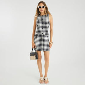 Black Gingham Shift Mini Dress