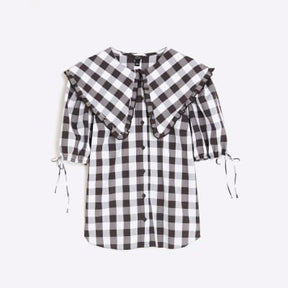 Black Gingham Short Sleeve Collared Shirt