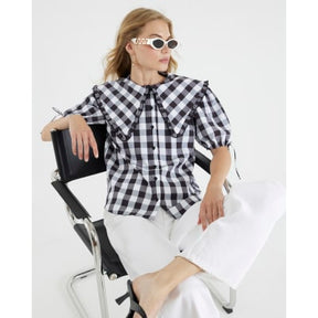 Black Gingham Short Sleeve Collared Shirt