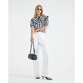 Black Gingham Short Sleeve Collared Shirt