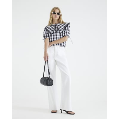 Black Gingham Short Sleeve Collared Shirt