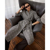 Black Herringbone Notch Collar Wrap Coat