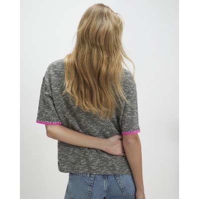 Black Herringbone Whipstitch T-Shirt