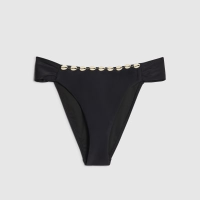 Black High Leg Shell Bikini Bottoms
