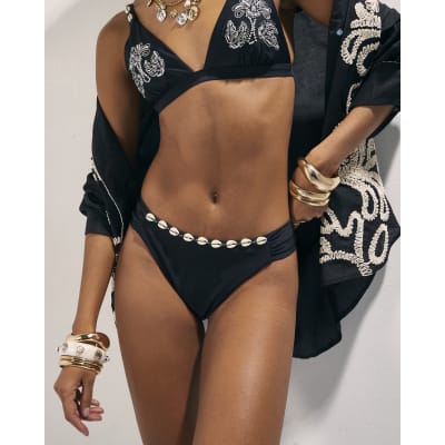 Black High Leg Shell Bikini Bottoms