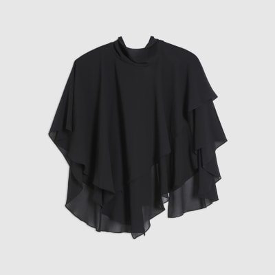 Black High Neck Ruffle Cape