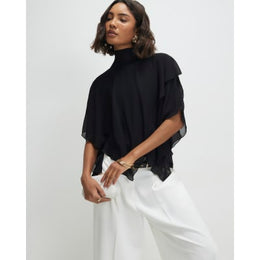 Black High Neck Ruffle Cape