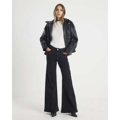 Black High Rise Palazzo Jeans