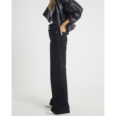 Black High Rise Relaxed Flare Jeans