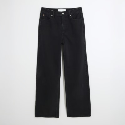 Black High Rise Relaxed Straight Leg Jeans