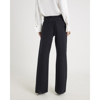 Black High Rise Relaxed Straight Leg Jeans