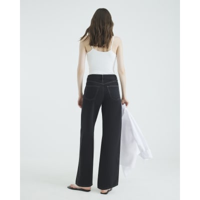 Black High Rise Relaxed Straight Leg Jeans