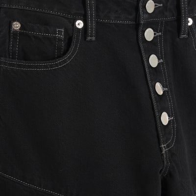 Black High Rise Relaxed Straight Leg Jeans