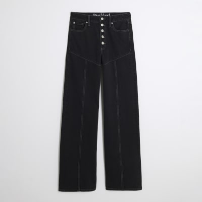 Black High Rise Relaxed Straight Leg Jeans