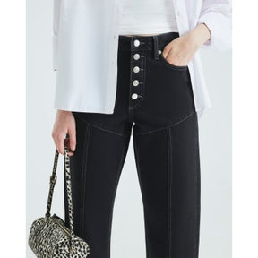 Black High Rise Relaxed Straight Leg Jeans