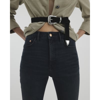 Black High Rise Tummy Hold Flared Jeans