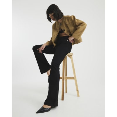 Black High Rise Tummy Hold Flared Jeans