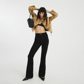 Black High Rise Tummy Hold Flared Jeans