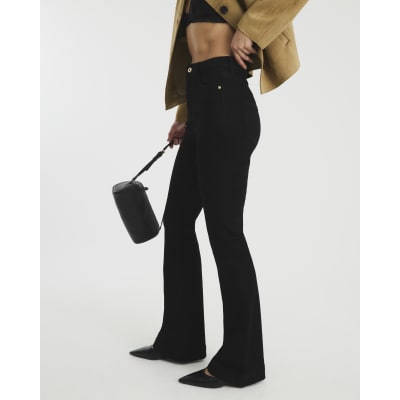 Black High Rise Tummy Hold Flared Jeans