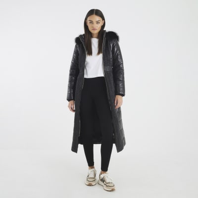 Black High shine Padded coat