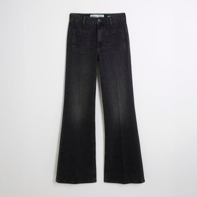 Black High Waisted Relaxed Flared Jeans