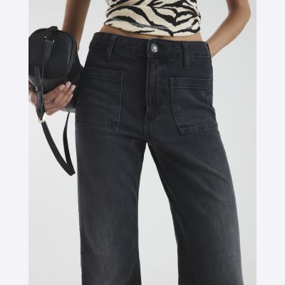 Black High Waisted Relaxed Flared Jeans