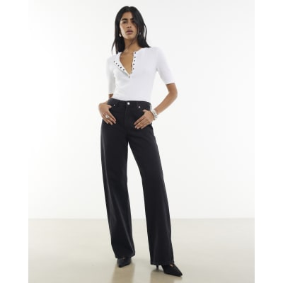 Black High Waisted Relaxed Straight Leg Jeans