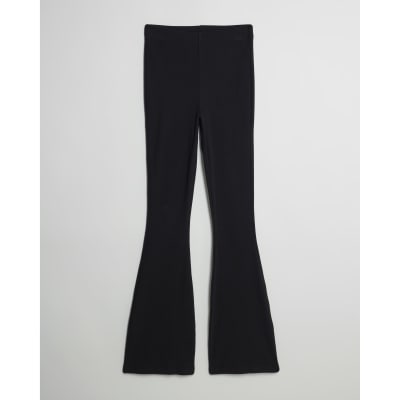 Black High Waisted Ribbed Flare Leggings