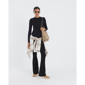 Black High Waisted Ribbed Flare Leggings