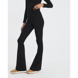 Black High Waisted Ribbed Flare Leggings